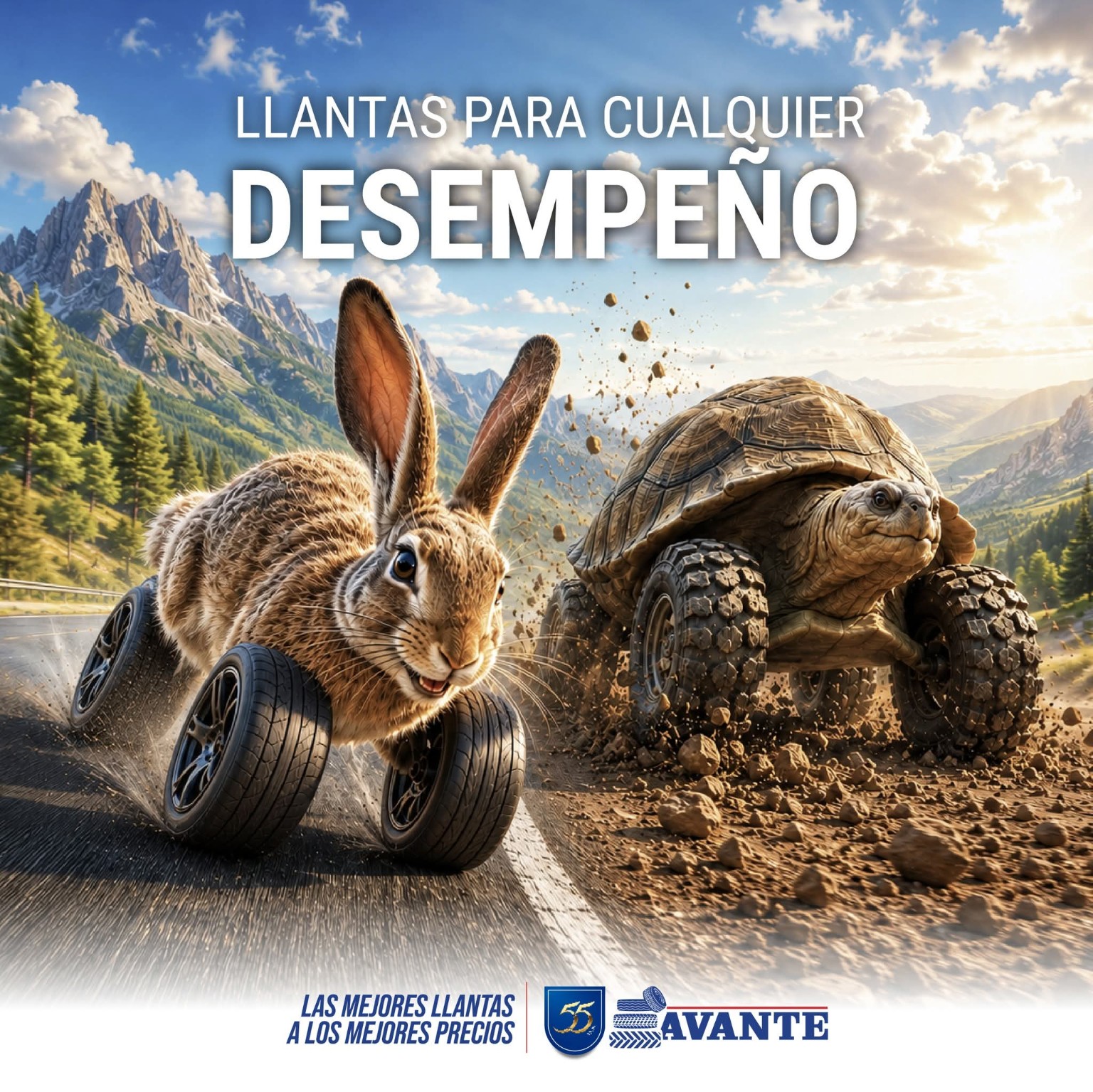 Llantas para cualquier desempeño — diseño para redes sociales de Avante Llantas