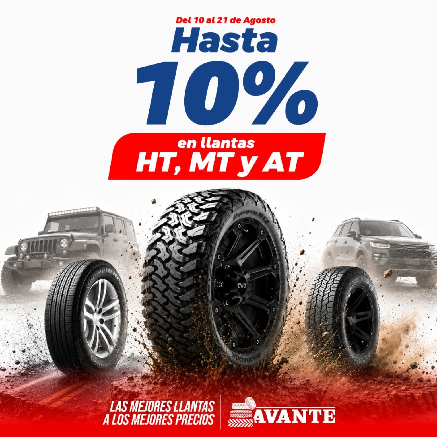 Promoción HT, MT y AT — diseño para redes sociales de Avante Llantas