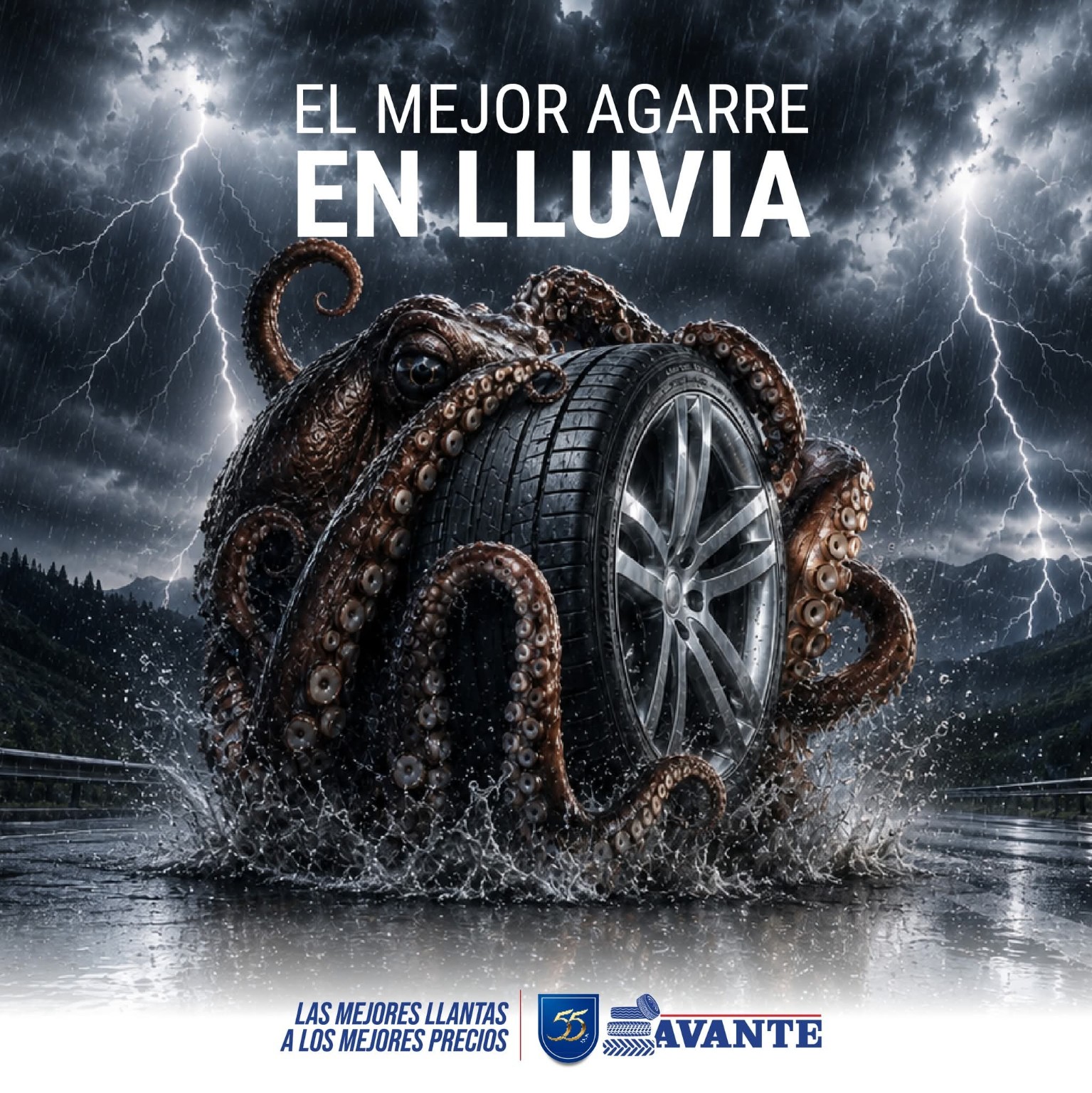 El mejor agarre en lluvia — diseño para redes sociales de Avante Llantas